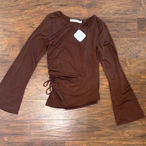 Altar'd State Brown Ruched Blouse